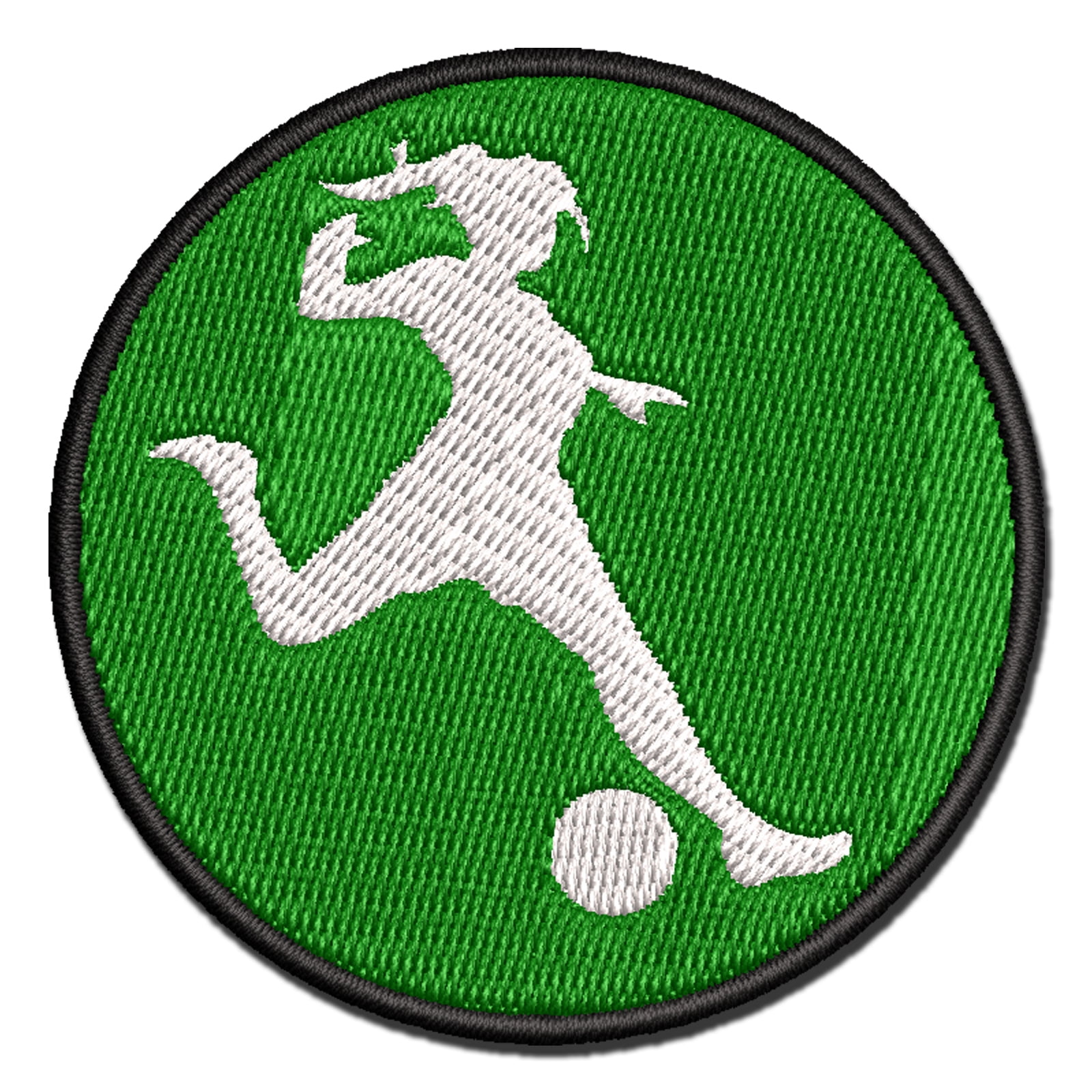 Soccer Player Woman Kicking Ball Association Football Applique Multi-Color Embroidered Iron-On Patch - 3.5 Inch Large