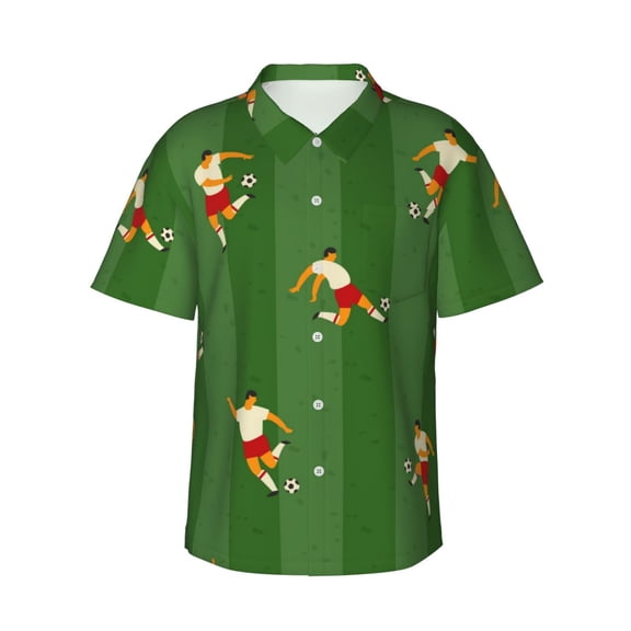 Soccer Players Hawaiian Shirts For Men, Summer Short-Sleeve Relaxed-Fit Button-Down Shirts Large