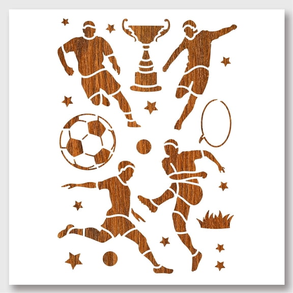 Soccer Players Stencil 11.78.3 Inch(29.721cm) Hollow Out Drawing Painting Template Reusable DIY Art and Craft Stencils
