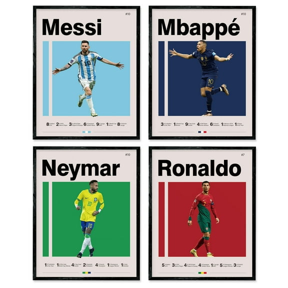 Soccer Posters 8x10 Inch Canvas Prints Unframed Set of 4 -  Famous Football Superstar Poster Sports Decor