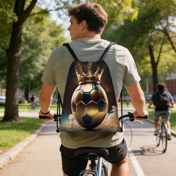 Soccer Print Drawstring Backpack, Lightweight Sports Sack for Gym Shoes Clothes, Water-Resistant Oxford Cloth Pouch for Team Sports Travel and Weekend Activities