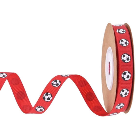 Soccer Print Grosgrain Ribbon, Red, 0.4 Inch Width, 1 Yard Length, 1 Roll, Perfect for Graduation Season Party Favors, Gift Wrapping, Soccer Themed Decorations, Gifts for Boys, School Event Decor