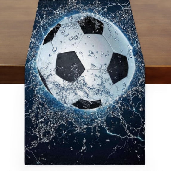 Soccer Print Table Runner Linen Style 13x90 Inches Rustic Farmhouse Table Runner Kitchen Dining Table Decoration for Wedding Birthday Party Christmas