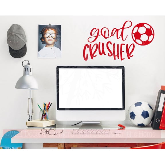 Soccer Quotes Wall Decor Decal Goal Crusher Vinyl Stickers Bedroom Art 23x13-Inch Cherry Red