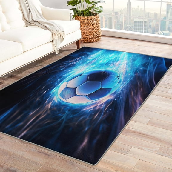Soccer Rectangle Area Rug – Non-Slip, Machine Washable, Low-Pile, Soft, Indoor/Outdoor – for Living Room, Bedroom – Modern Home Decor Carpet – Non-Slip Backing