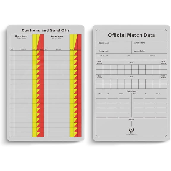| Soccer Referee Game Cards Pro | 50 Pack | Double Sided Thick Print Match Data Record Set | Fits Pocket
