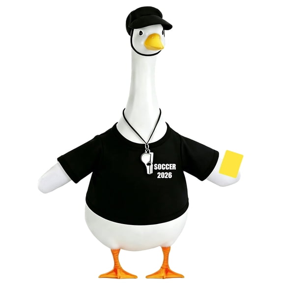 Soccer Referee Goose Outfit for 23 Inch Porch Goose Statue, Referee Jersey Costume with Hat and Whistle, Soccer Party Outdoor Yard Lawn Decor