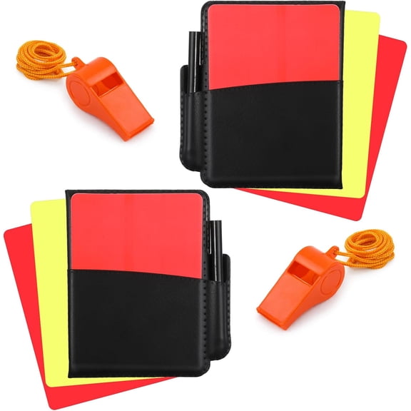 Soccer Referee Kit - 2 Set Referee Cards (Red & Yellow) with Leather Wallet and Scorebook, Complete Officiating Equipment for Youth Leagues, Tournament Games & Soccer Coaches