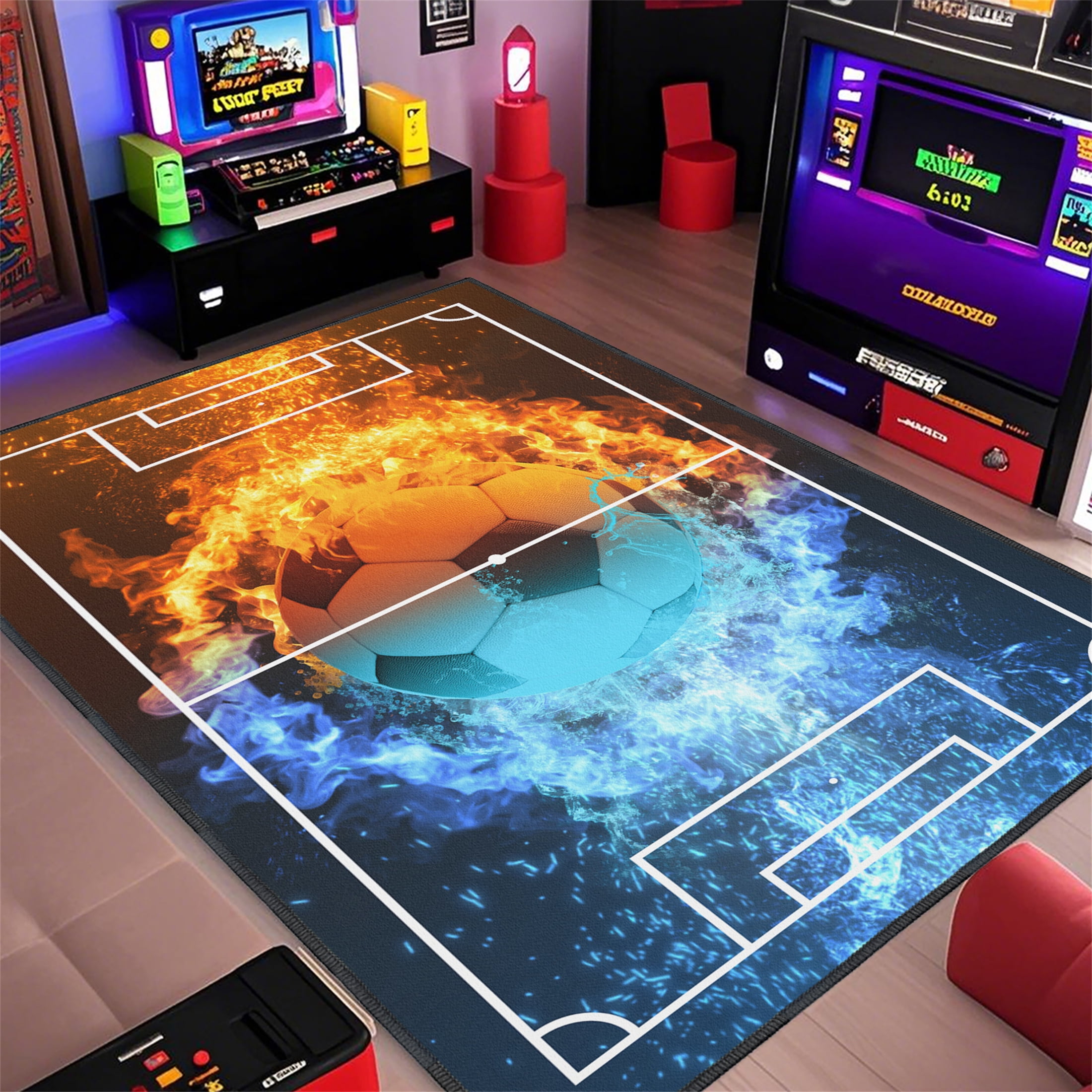 Soccer Rug for Bedroom,3'x5' Polyester Non-Slip Sports Rug for Living Room Game Area and Soccer Room Decor