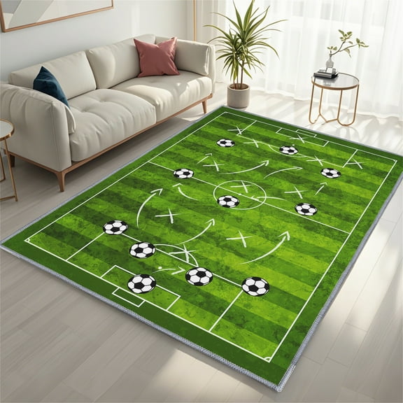 Soccer Rug for Bedroom,5'x7' Football Field Rugs for Sports Room,Non-Slip Polyester Sports Rug for Soccer Room Decor