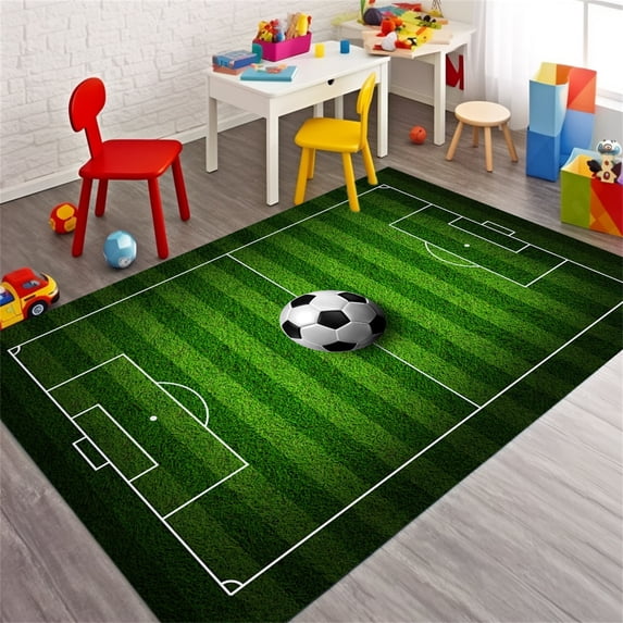 Soccer Rug for Bedroom 3'x5' Non Slip Sports Rug,Soccer Field Rug for Living Room Soccer Room Decor