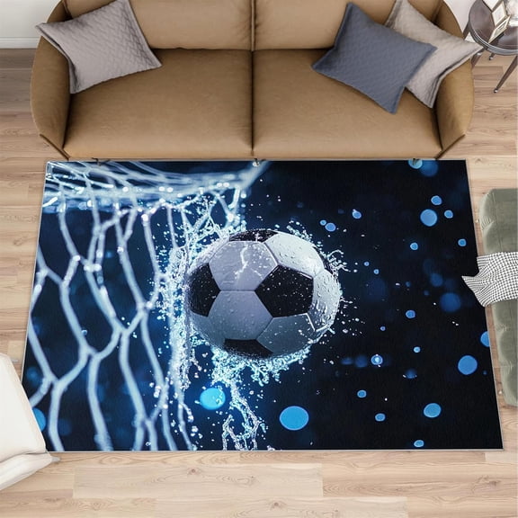 Soccer Rugs for Living Room, Area Rug Football Net Rugs for Bedroom Non-Slip Indoor Floor Rug, Low Pile Foldable Stain Resistant Carpet for Dining Room, Office, Home Decor-2' x 3'