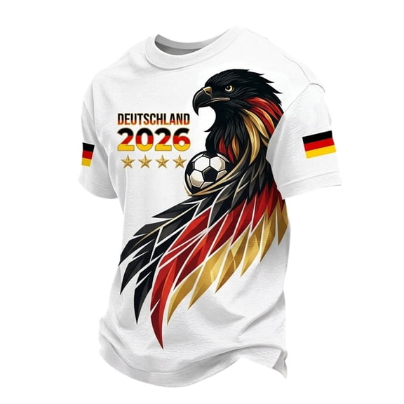 Soccer Season Shirt for Men German Pride Eegle Print Fans T-shirt Crew Neck White1 L