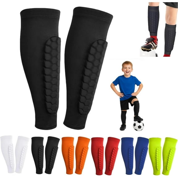Soccer Shin Guards for Kids & Adults - ShinDefender Calf Compression Sleeves with Honeycomb Pads, Lightweight Protective Gear for Soccer, Rugby, Sports