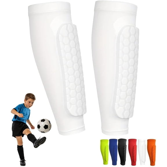 Soccer Shin Guards Pads for Youth Adult, Shin Defender Shin Guards Kids, Calf Compression Sleeve with Honeycomb Pads, Protective Soccer Shin Pads Gear for Boys, Girls