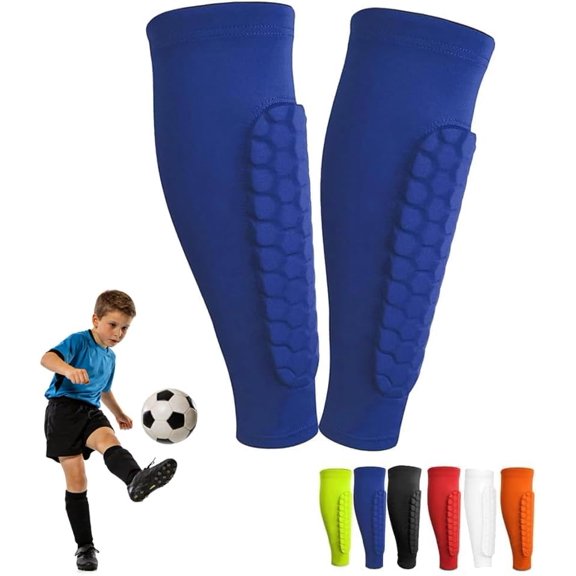 Soccer Shin Guards Pads for Youth Adult, Shin Defender Shin Guards Kids, Calf Compression Sleeve with Honeycomb Pads, Protective Soccer Shin Pads Gear for Boys, Girls