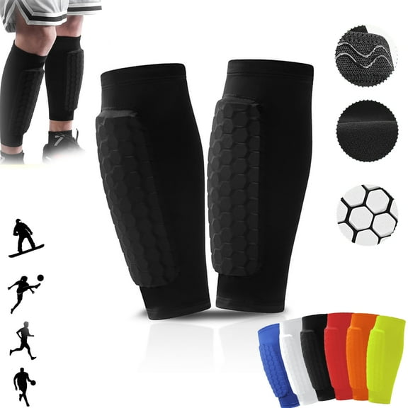 Soccer Shin Guards, Shin Guard Sleeves for Youth Adult, Lightweight Protective Soccer Equipment Calf with Compression Sleeve and Honeycomb Pads, Support for Shin Splint, Baseball, Boxing, MTB (Black)