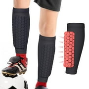 Soccer Shin Guards Shin Pads - Compression Sleeve with Honeycomb Padding for Kids/Youth/Adult Sports, Lightweight Shin Splint Protection (1 Pair)-Black-L