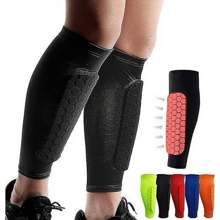 Soccer Shin Guards Shin Pads for Kids Youth Adult, Calf Compression Sleeve with Honeycomb Pads, Support for Shin Splint Baseball Boxing MTB, Lightweight (1 Pair, Black, XL)