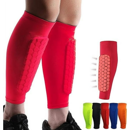 Soccer Shin Guards Shin Pads for Kids Youth Adult, Calf Compression Sleeve with Honeycomb Pads, Support for Shin Splint Baseball Boxing MTB, Lightweight (1 Pair, Red, M)