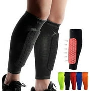Soccer Shin Guards Shin Pads for Kids Youth Adult, Calf Compression Sleeve with Honeycomb Pads, Support for Shin Splint Baseball Boxing MTB, Lightweight  1Pair, Black, M