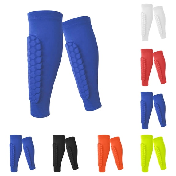 Soccer Shin Guards Shin Pads for Youth Adult, Calf Compression Sleeve with Honeycomb Pads, Lightweight Calf Protective Soccer Gear for Football Baseball Boxing Blue L