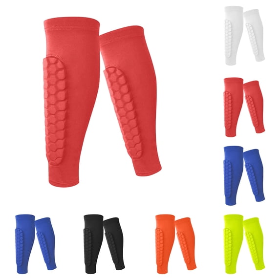 Soccer Shin Guards Shin Pads for Youth Adult, Calf Compression Sleeve with Honeycomb Pads, Lightweight Calf Protective Soccer Gear for Football Baseball Boxing Red XL