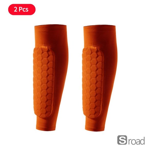 Soccer Shin Guards With Compression Sleeves - 2Pcs Honeycomb Protective Calf Socks For Football, Basketball, Running - Kids & Adults,2Pcs Orange,XL