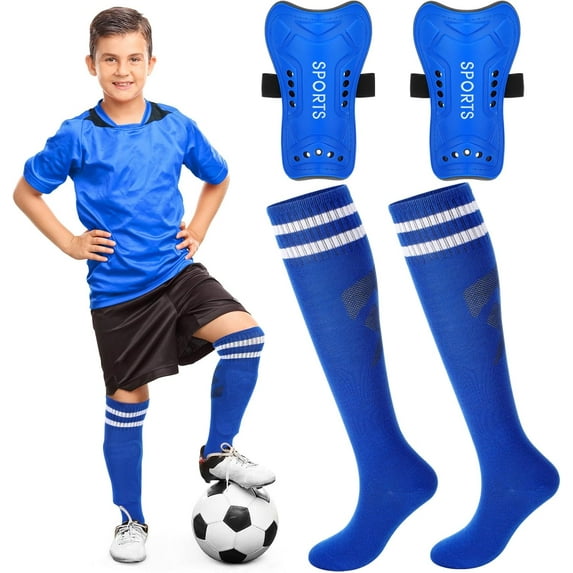 Soccer Shin Guards and Socks shin guard for Toddler Youth, Lightweight Soccer Shin Pads Protective Defender Gear for Sports Game-Blue,L