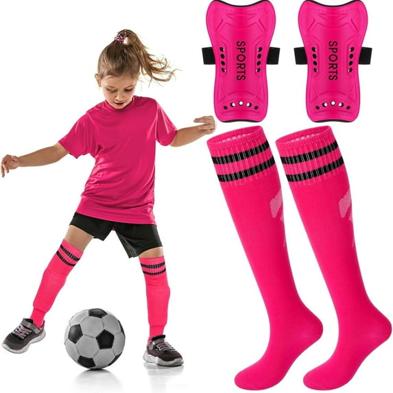 Soccer Shin Guards and Socks shin guard for Toddler Youth, Lightweight Soccer Shin Pads Protective Defender Gear for Sports Game-Rose Red,L