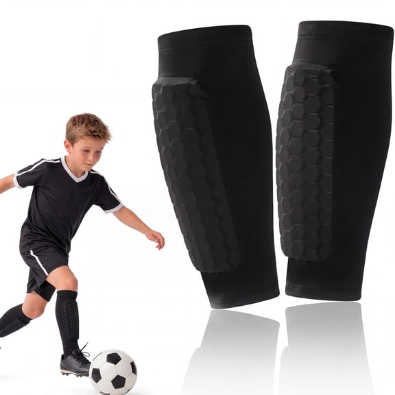 Soccer Shin Guards for Kids, Youth and Adults with Honeycomb Pads, Lightweight Breathable Elastic Calf Compression Sleeves
