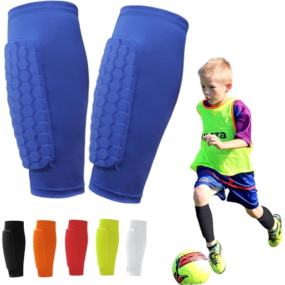 Soccer Shin Guards for Youth & Adult – Shin Defender Calf Compression Sleeve with Honeycomb Pads, Lightweight Secure Fit for Kids 4-6 & 10-12