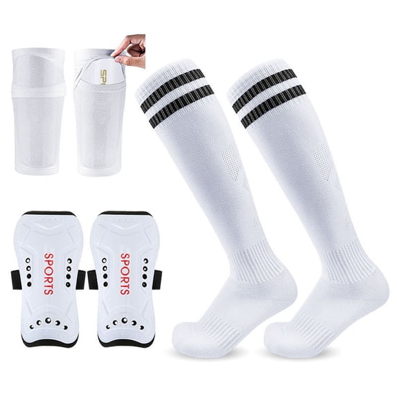 Soccer Shin Guards with Long Adjustable Straps and Protective Football Socks 3-Piece Gear Set L