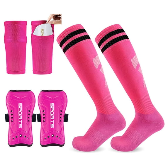 Soccer Shin Guards with Long Adjustable Straps and Protective Football Socks 3-Piece Gear Set L