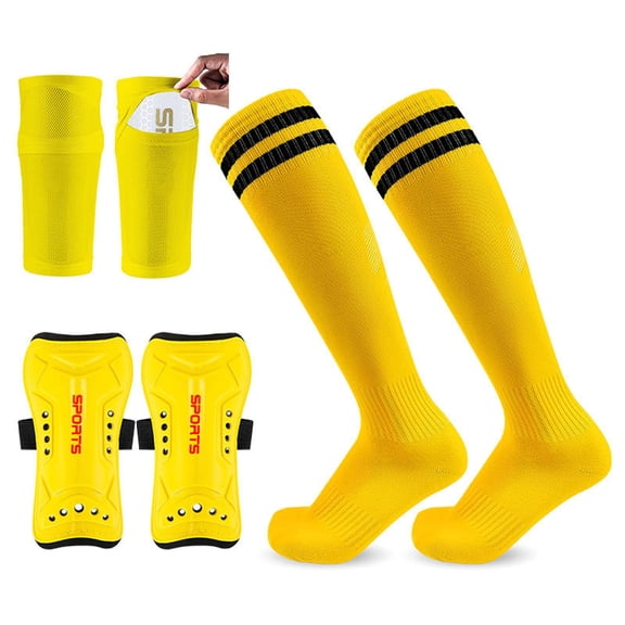 Soccer Shin Guards with Long Adjustable Straps and Protective Football Socks 3-Piece Gear Set L