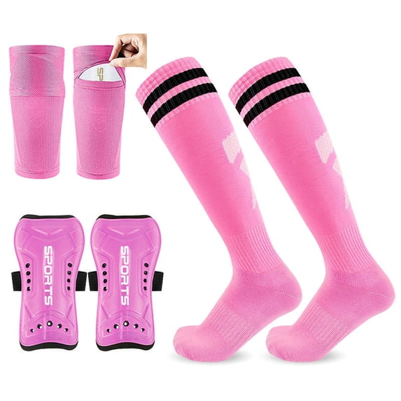 Soccer Shin Guards with Long Adjustable Straps and Protective Football Socks 3-Piece Gear Set L