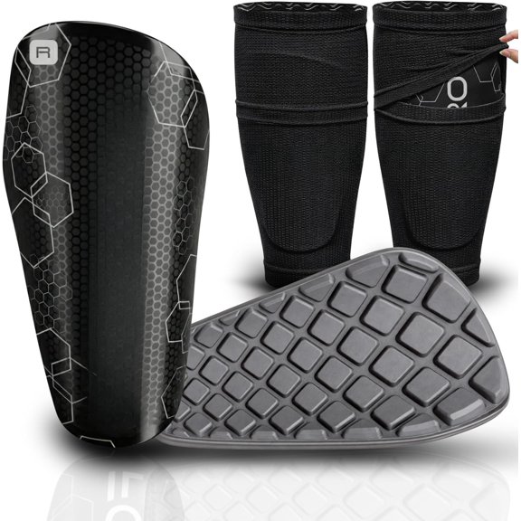 Soccer Shin Guards with Upgraded Sleeves for , Youth, Teens & Adults - Lightweight Protective Soccer Shin Pads for Boys, Girls, Men & Women Ages 6+