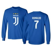 Soccer Shirt #7 Ronaldo CR7 Cristiano Juve Boys Girls Youth Long Sleeve T-Shirt (Royal, Youth Medium)