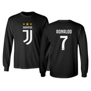 SMART ZONE Soccer Shirt #7 Ronaldo CR7 Cristiano Juve Men's Long Sleeve T-Shirt (Black, Adult X-Large)