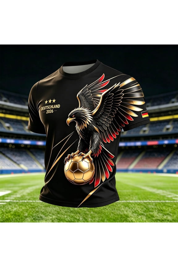 Soccer Shirts Men's Lightweight Summer German Football Theme Breathable Airy Tee Football Jerseys for Men Black L