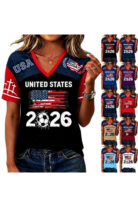 Soccer Shirts for Women Summer Game Day T-Shirt Football Match Graphic V Neck Short Sleeve Tops,Black 2XL