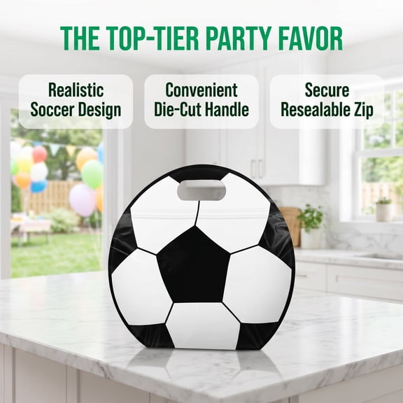 Soccer Snack Bags with Handles, 24Pcs Thick Reusable Stand Up Treat Pouches, Soccer Themed Sealed Candy Bags for Birthday Parties, Football Game Day Snacks & Team Training Favors