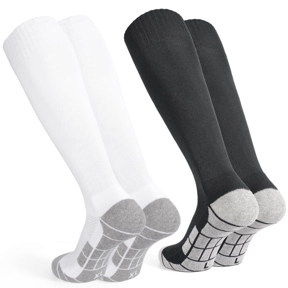Soccer Socks 2 Pairs- Team Sports Baseball Football Socks Knee High Athletic Socks for Kids Youth Adult Size S-XL
