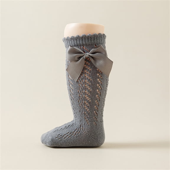 Soccer Socks Girls Knee High Socks Bow Stockings Toddler Breathable Long Tube Knit Cute Socks Boys Low Cut Socks Gray M
