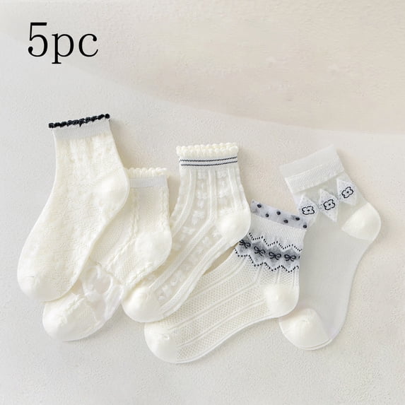 Soccer Socks Girls Ruffle Socks 5 Pairs Summer Breathable Solid Mid Tube Ankle Socks Gym Socks Girls Dark Blue S