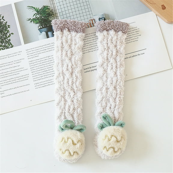 Soccer Socks Kid Fuzzy Knee High Socks Toddler Boys Girls Cozy Slipper Socks Soft Cute Winter Fleece Long Socks Beige One Size