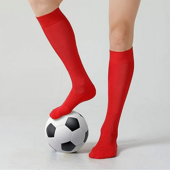 Soccer Socks, Unisex Long Tube Solid Softball Football Baseball Team Sports Athletic Knee High Socks for Youth Kids Adult, Multi-Sport Compression Socks, Red(Adult)
