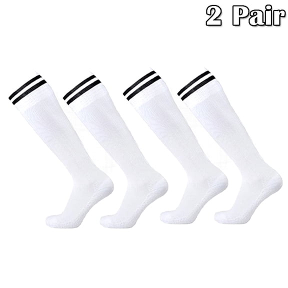 Soccer Socks Youth Knee High 2 Pack White, Elbourn Sports Socks Cotton for Baseball/Soccer/Lacrosse