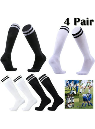 4 Pairs Casual Knee High White Tube Socks Long Athletic Green Stripe Sport  10-15