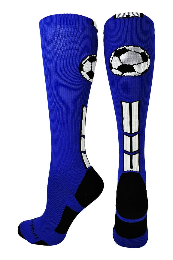 Soccer Socks with Soccer Ball Logo Over the Calf (Royal/Black/White, Large)